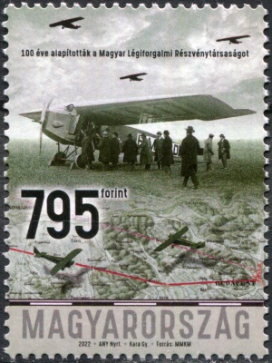 Венгрия. 2022. Столетие венгерской авиакомпании Malert (Почтовая марка. MNH OG)