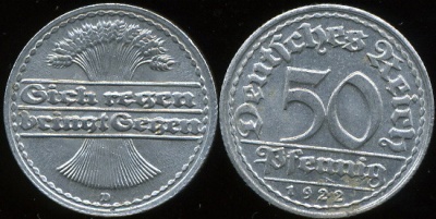 Германия (Веймар). 50 пфеннигов. 1922 (Unc)