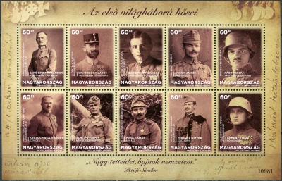 Венгрия. 2018. Герои Первой мировой войны (Малый лист. MNH OG)