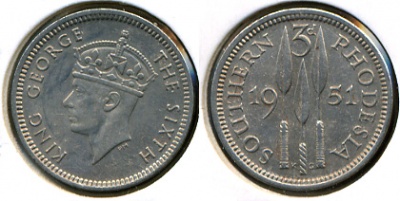 Родезия Южная. 3 цента. 1951. (Unc)