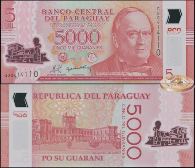 Парагвай. 5000 гуараней (Unc. Пластик) 2013