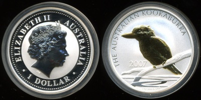 Австралия. 1 доллар. Кукабарра. 2007 (Серебро с позолотой)