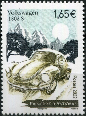 Андорра Французская. 2022. Транспорт. Volkswagen 1303 S (Почтовая марка. MNH OG)