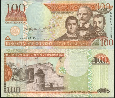 Доминиканская республика Банкнота 100 песо оро 2006 Unc Бумага Кат# P.177a