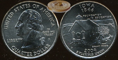 США. Монета 25 центов [Квотер]. 2004.D (KM#358. Unc) Айова
