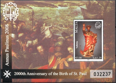 Мальта. 2008. 2000-летие со дня рождения Святого Павла (Почтовый блок. MNH OG)