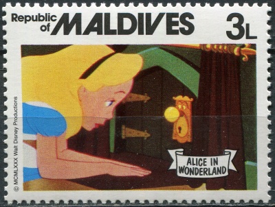 Мальдивы. 1980. Алиса перед говорящей дверной ручкой (Почтовая марка. MNH OG)