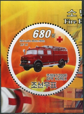 КНДР. 2008. Пожарная машина Mercedes-Benz-Metz LF16 (Почтовая марка. MNH OG)