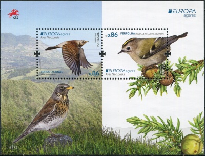 Азорские острова. 2019. Национальные птицы (Почтовый блок. MNH OG)