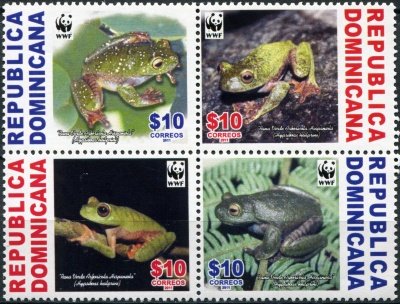 Доминиканская республика. 2011. Гаитийская квакша [Hypsiboas heilprini] (Квартблок. MNH OG)