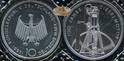 Германия (ФРГ). 10 марок. 1997 J (Proof. Серебро)