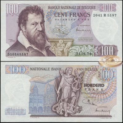 Бельгия. 100 франков (Unc) 1974