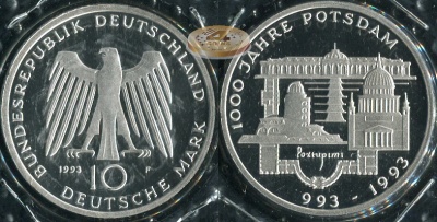 Германия (ФРГ). 10 марок. 1993 F (Proof. Серебро)