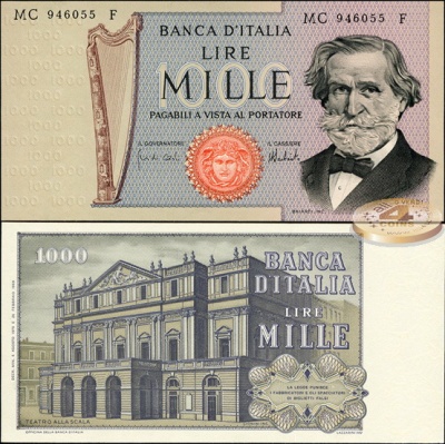 Италия. 1000 лир (Unc) 1975