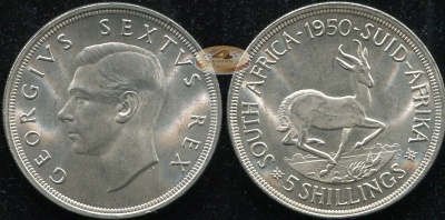 ЮАР. 5 шиллингов. 1950 (Unc. Серебро)
