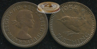 Великобритания. 1 фартинг. 1954 (XF+)