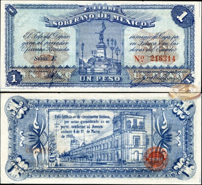 Мексика. 1 песо (aUnc++) 1915