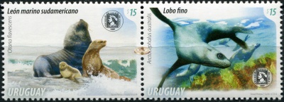Уругвай. 2014. Южноамериканский морской котик и морской лев (Сцепка. MNH OG)