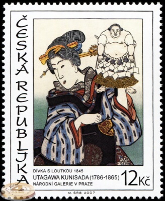 Чехия. 2007. Девочка с куклой. 1845. Утагава Кунисада [1786-1865] (Почтовая марка. MNH OG)