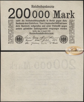 Германия (Веймарская респ.). 200 000 марок (Unc) 1923
