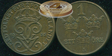 Швеция. Монета 1 эре. 1933 (KM#777.2. aUnc)