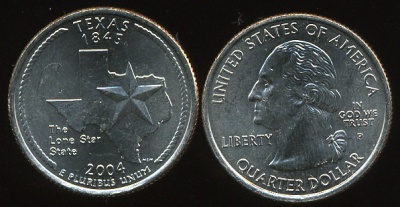 США. Монета 25 центов [Квотер]. 2004.P (KM#357. Unc) Техас