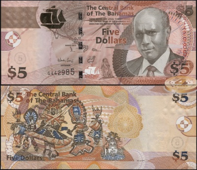 Багамские о-ва. 5 долларов (Unc) 2013
