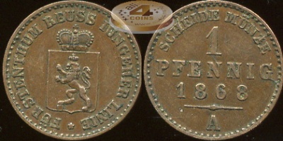 Германия (Рейсс. Младшая линия). 1 пфенниг. 1868 (aUnc)