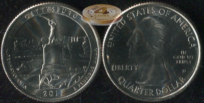 США. Квотер [25 центов]. 2011.D (Unc) Gettysburg