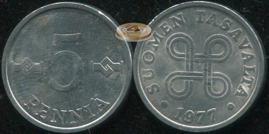 Финляндия. Монета 5 пенни. 1977 (KM#45a. Unc)