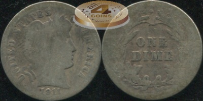 США. 10 центов (Дайм). 1911 (AG. Серебро)