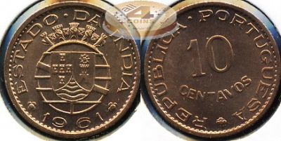 Португальская Индия. 10 центаво. 1961 (Unc)
