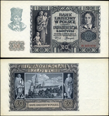 Польша (германская оккупация). 20 злотых (aUnc) 1940