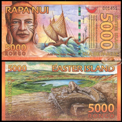 Остров Пасхи. Банкнота 5000 ронго. 01.04.2012. Unc. Пластик. Кат# P.NL