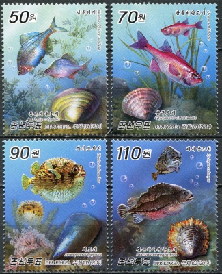 КНДР. 2014. Рыбы и моллюски (Серия Почтовых марок. MNH OG)