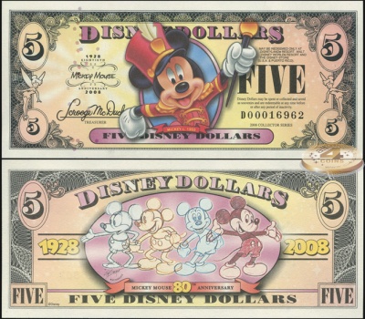 Disney Dollars. 5 долларов (Unc) 2008