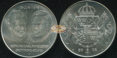 Швеция. 50 крон. 1976 (Unc. Серебро)