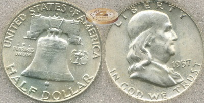 США. 1/2 доллара. 1957 D (BU. Серебро / MS-66, слаб)
