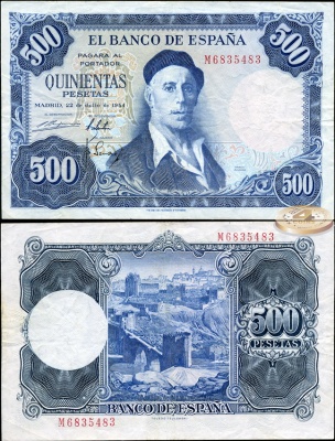 Испания. 500 песет (VF+) 1954