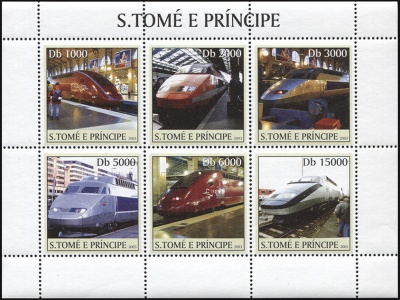 Сан-Томе и Принсипи. 2003. Скоростные поезда T G V (М.Лист. MNH OG)