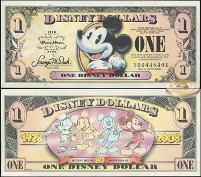 Disney Dollars. 1 доллар (Unc) 2008