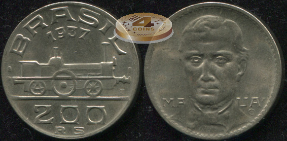 Бразилия. Монета 200 рейс. 1937 (KM#537. aUnc)