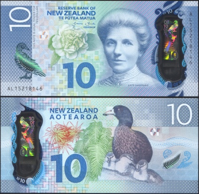 Новая Зеландия. 10 долларов (Unc. Пластик) 2015