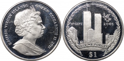 Британские Виргинские о-ва. Монета 1 доллар. 2011 (KM#406. Unc) 10-я годовщина теракта 11 сентября
