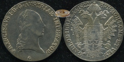 Австрия (Австрийская имп.). 1 талер. 1822 G (VF+. Серебро)