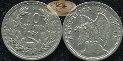Чили. Монета 10 центаво. 1938 (KM#166. XF)