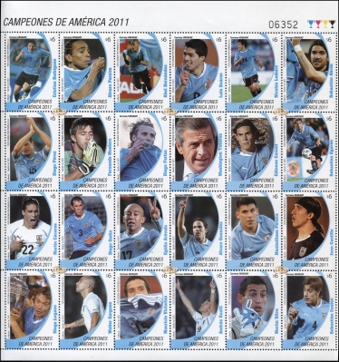 Уругвай. 2011. Чемпионы Америки 2011 по футболу (Лист. MNH OG)