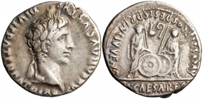 Римская империя. Октавиан Август. Денарий. aXF серебро. 2 до н.э. - 4 н.э. Лугдунум