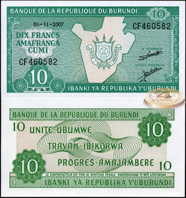 Бурунди. 10 франков (Unc) 2007