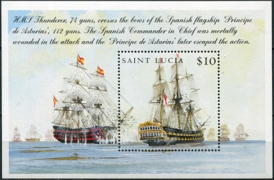 Сент-Люсия. 2005. Броненосец HMS Thunderer (Блок. MNH OG)